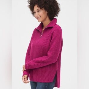 GAP Half-Zip Ribbed Sweater | Size Medium Tall | Fuchsia Pink